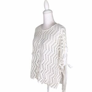 Zara open crochet top poncho sweater white sleeve ties small